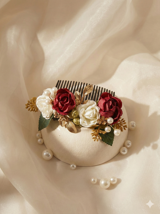 ​JacHKriz-Studio-India-Handcrafted-Red-White-Rose-Bridal-Hair-Comb-With-Pearls
