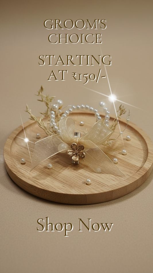 Handmade silk boutonnière with pearls, rustic fillers and gold flowers for groom that can be pinned to a suit, blazer sherwani and tuxedo.